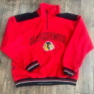Chicago Blackhawks NHL Vintage Red Fleece Quarter Pullover Mirage Brand XL